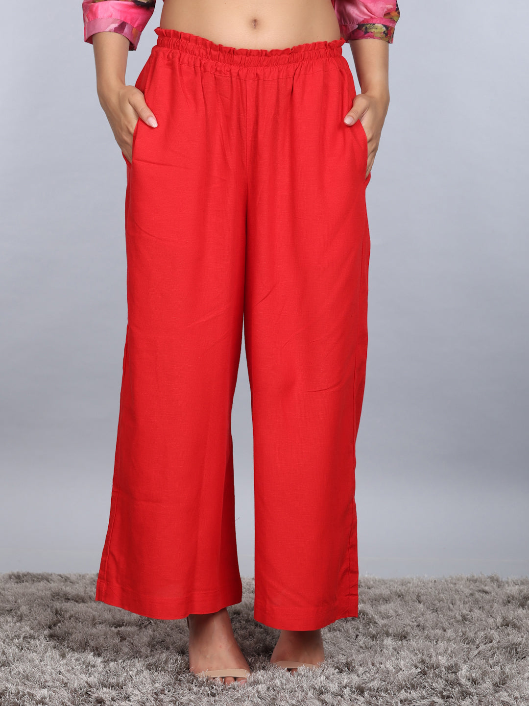 PINKS Coord Set Cotton Printed Tunic Linen Flared Pants