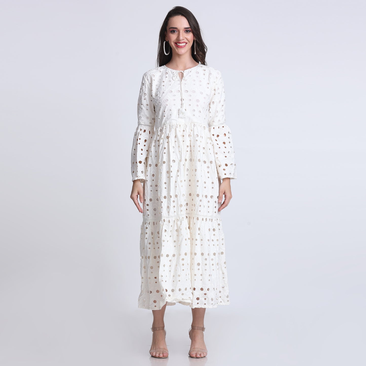 PINKS Hakoba Cotton Maxi Dress Long Off white