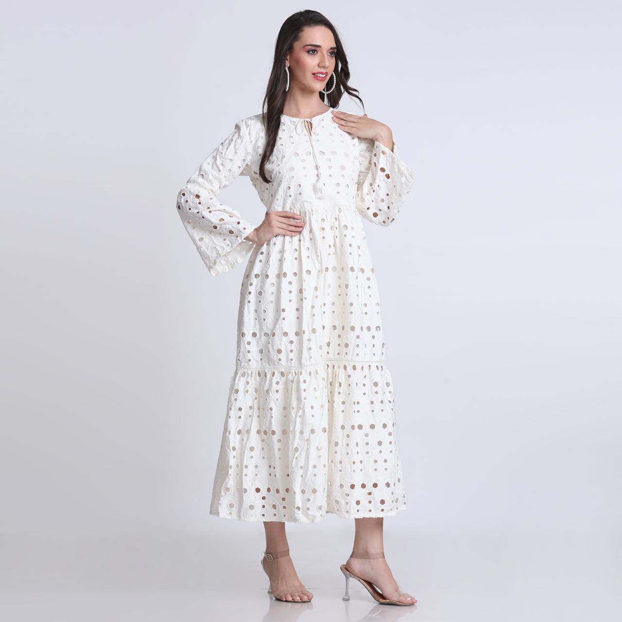 PINKS Hakoba Cotton Maxi Dress Long Off white – pinks