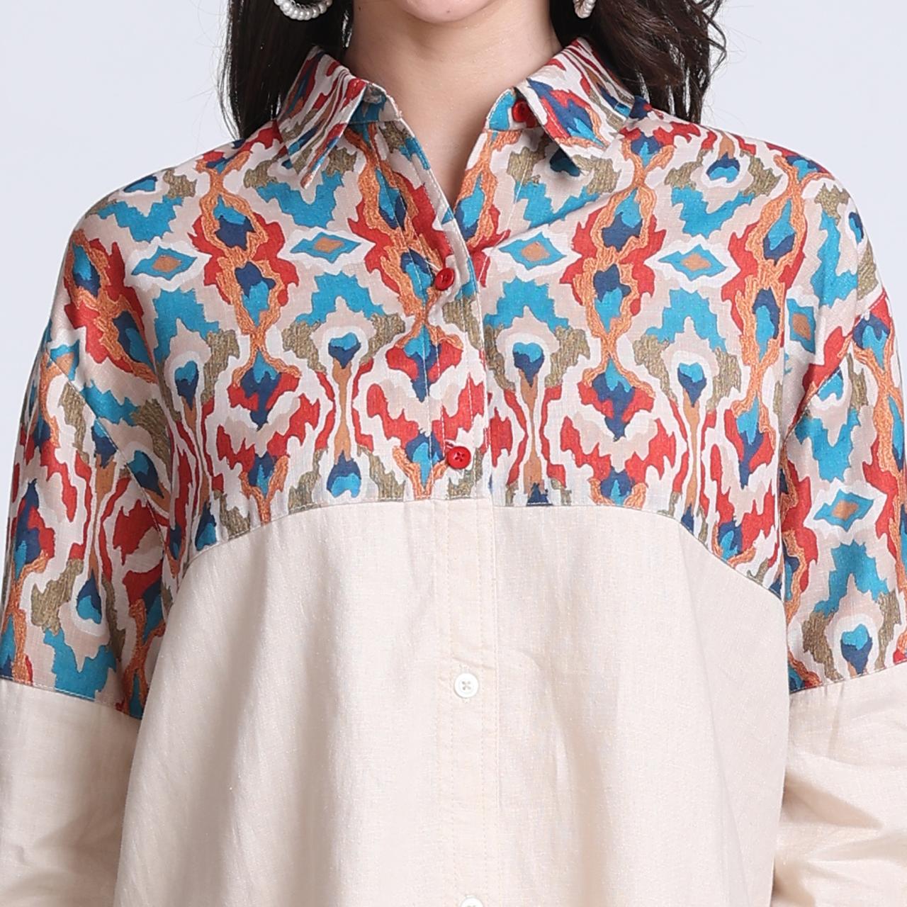 PINKS Cotton Linen Print Detail Coord Set