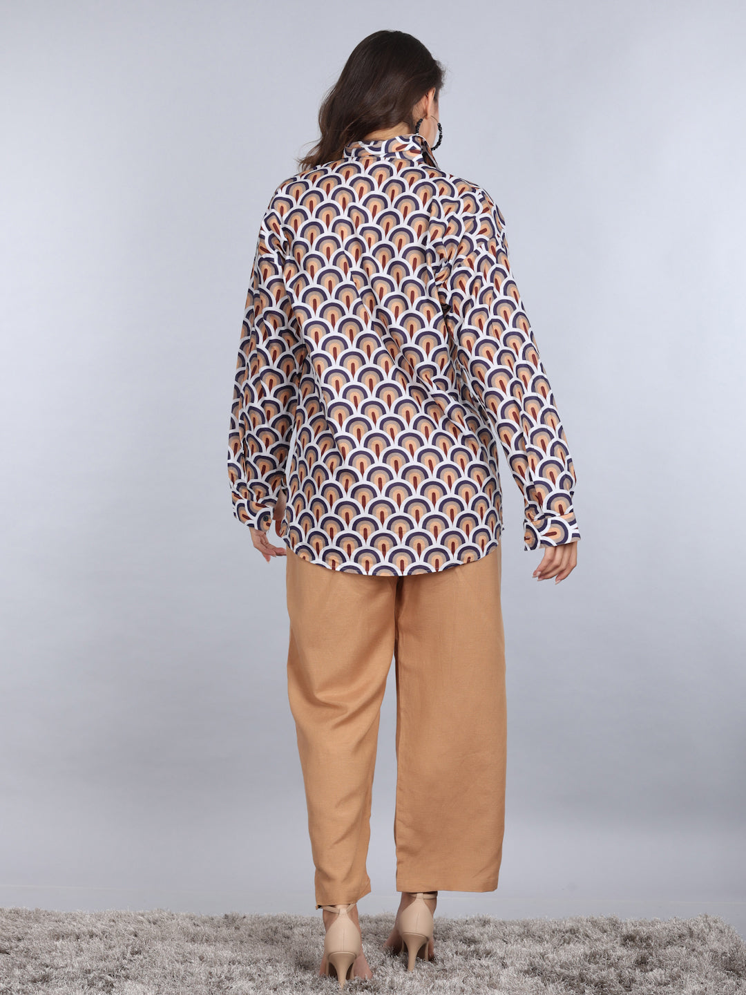 PINKS Coord Set Cotton Printed Shirt and Linen Trouser