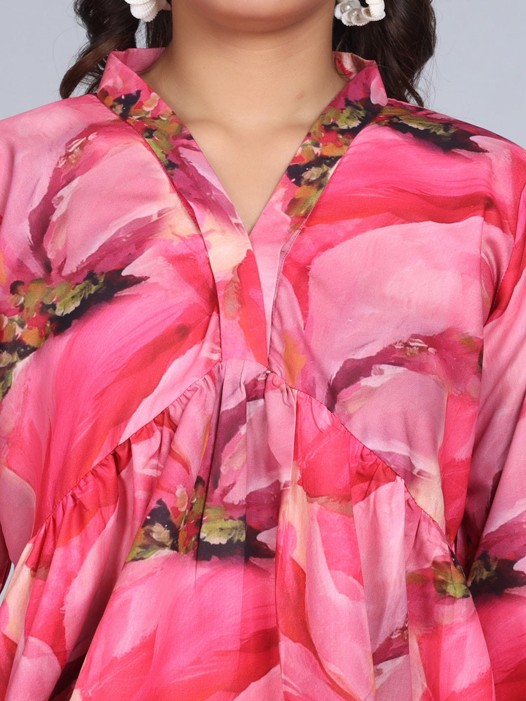 PINKS Coord Set Cotton Printed Tunic Linen Flared Pants