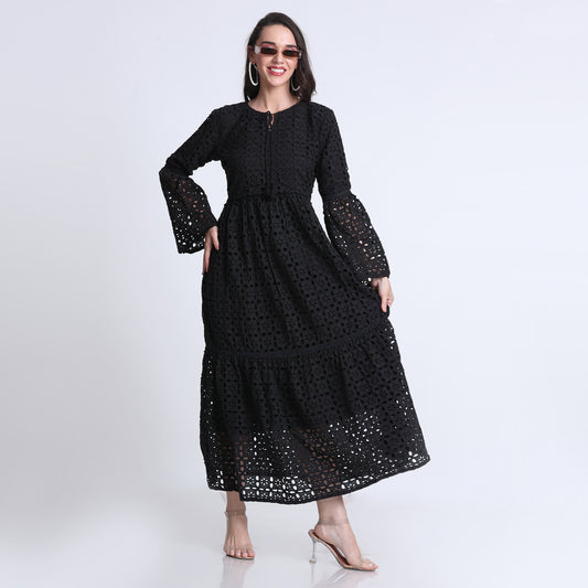PINKS Cotton Hakoba Maxi Dress Black.