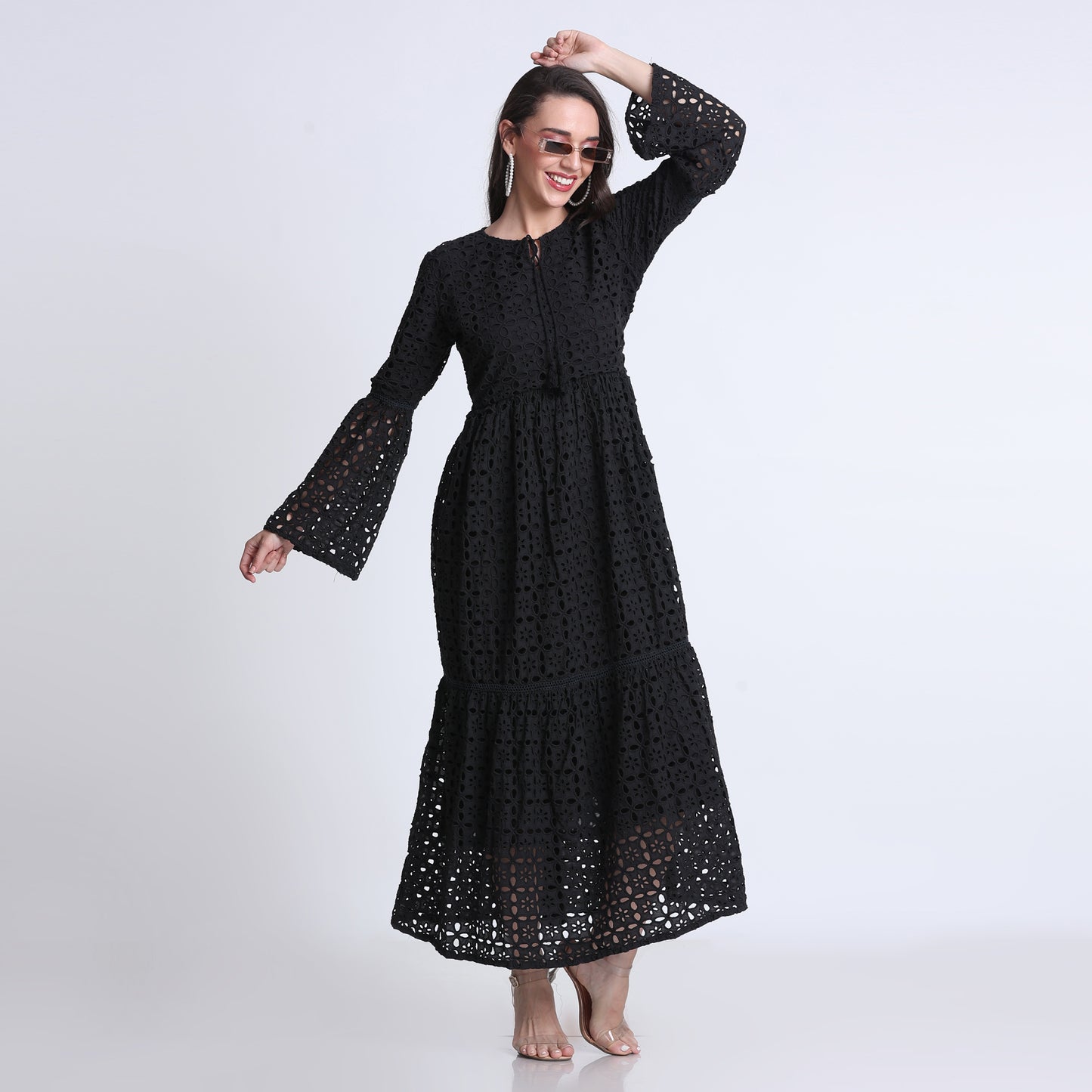 PINKS Cotton Hakoba Maxi Dress Black.