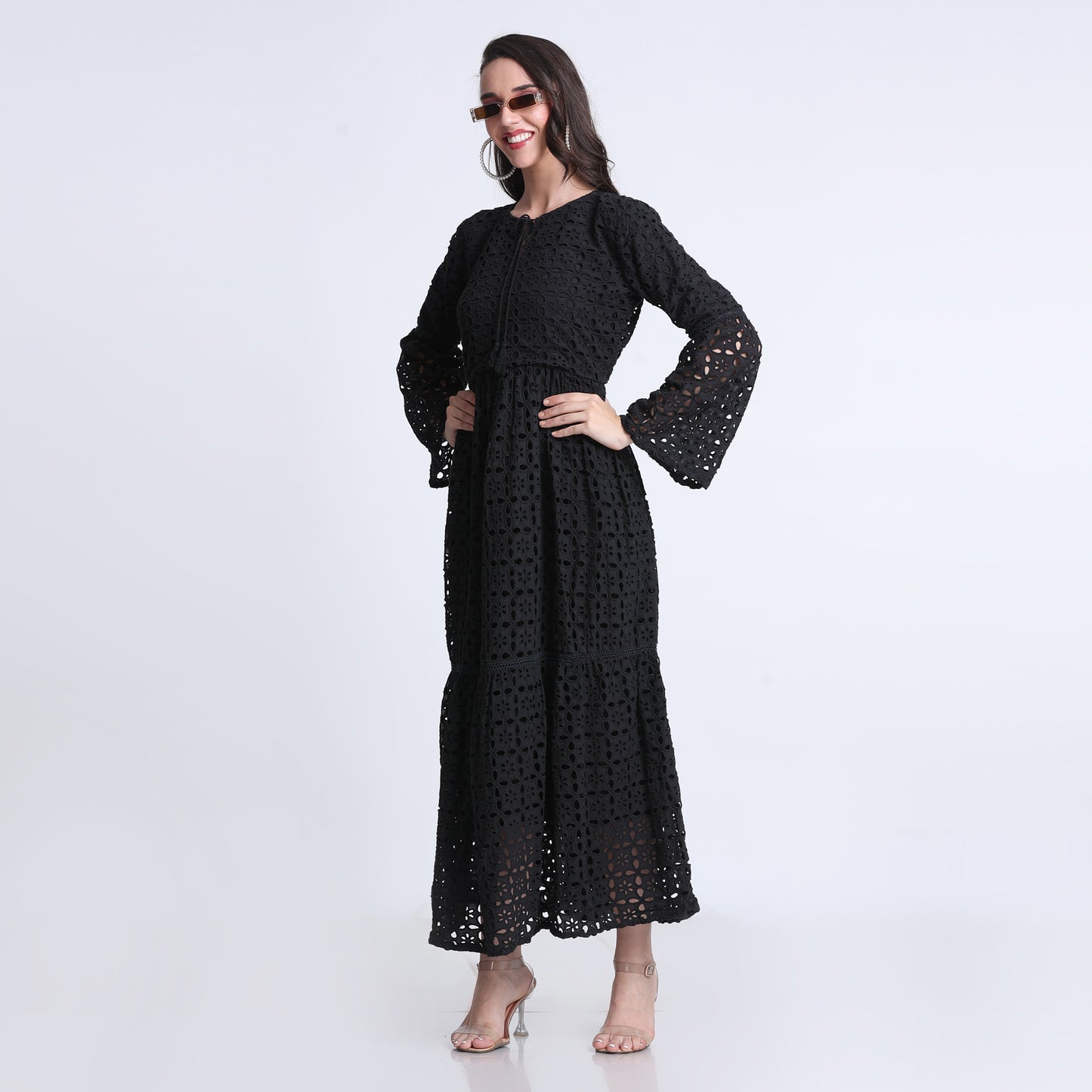 PINKS Cotton Hakoba Maxi Dress Black.
