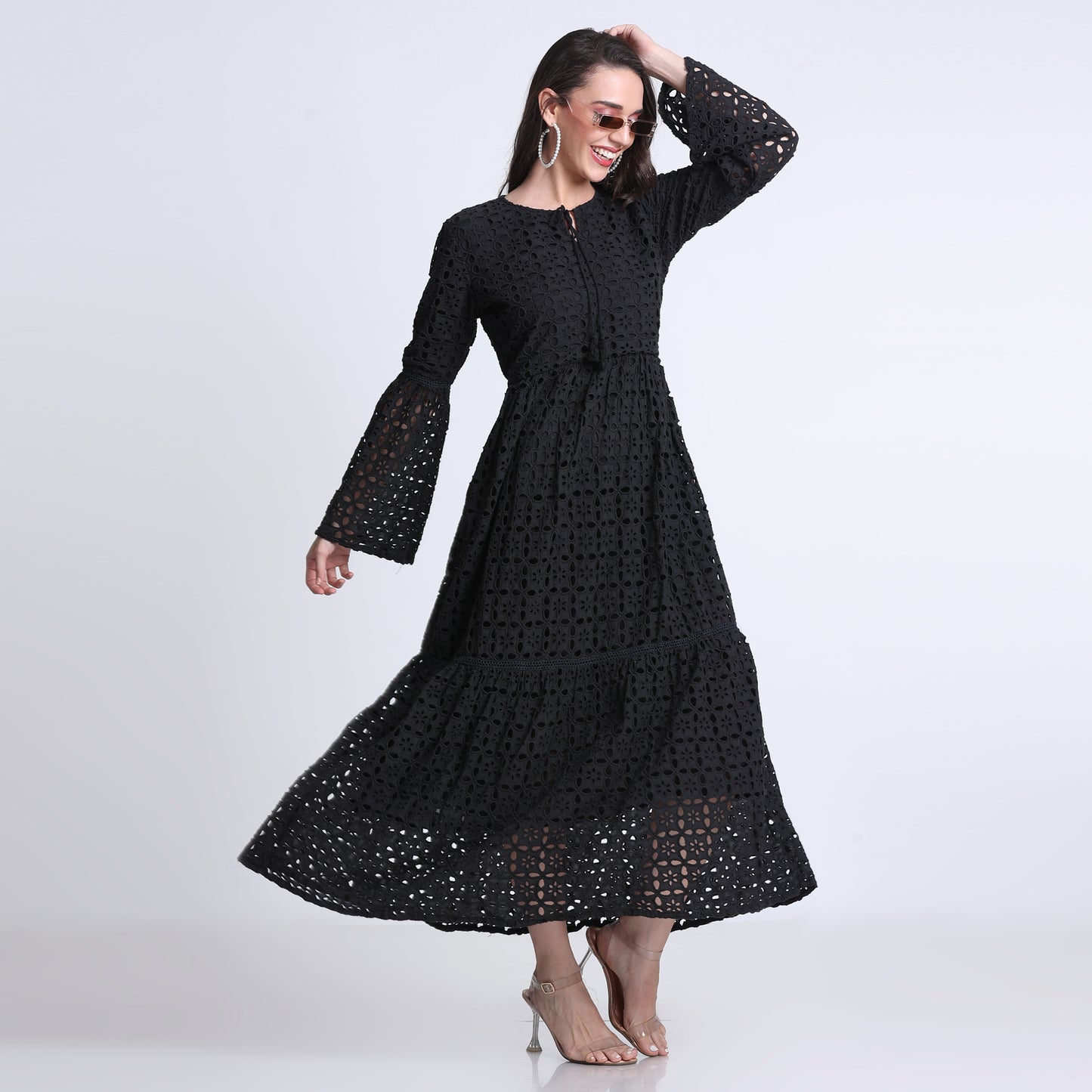 PINKS Cotton Hakoba Maxi Dress Black.