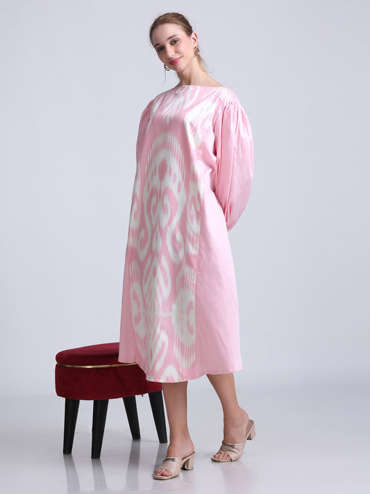 PINKS Uzbek Ikat Detailed Silk Cotton Dress