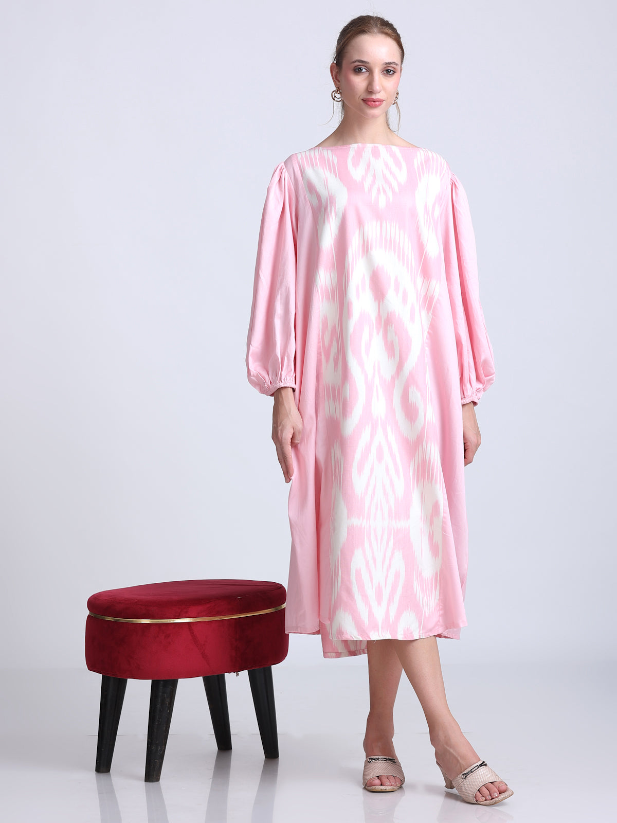 PINKS Uzbek Ikat Detailed Silk Cotton Dress
