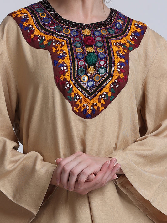 PINKS Front Embroidered Cotton Linen Dress