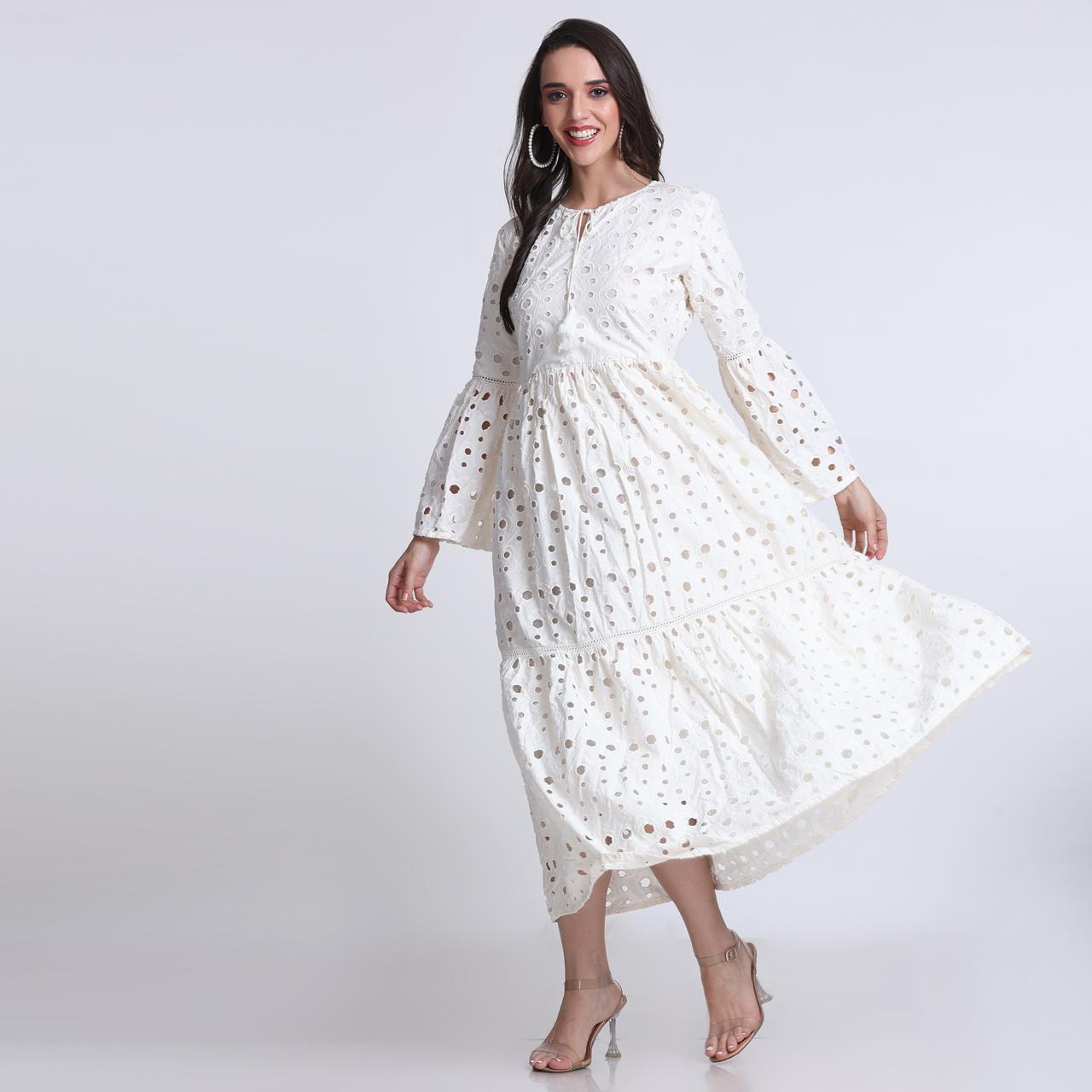 PINKS Hakoba Cotton Maxi Dress Long Off white