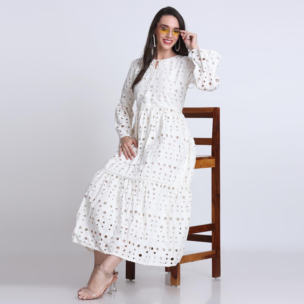 PINKS Hakoba Cotton Maxi Dress Long Off white
