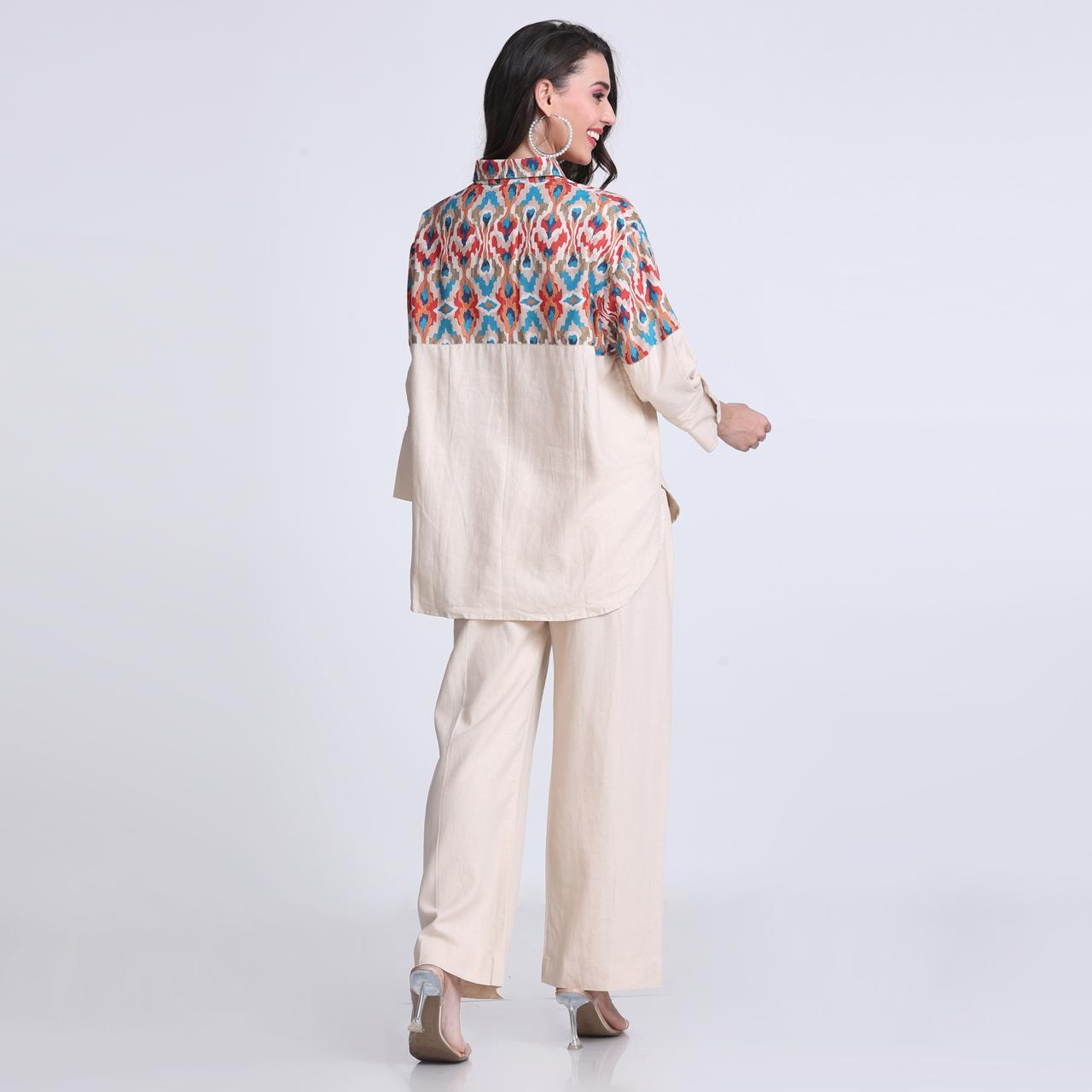 PINKS Cotton Linen Print Detail Coord Set