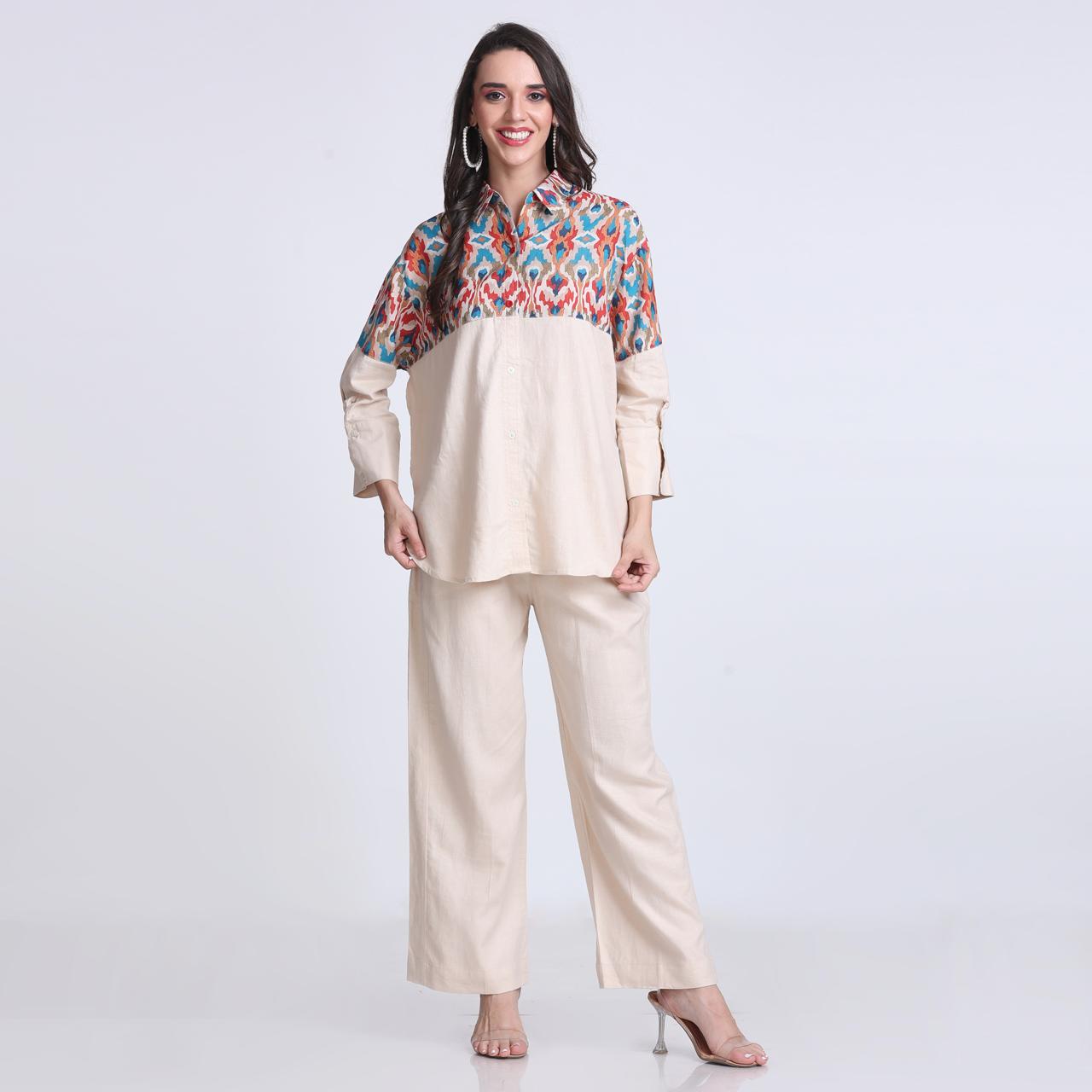 PINKS Cotton Linen Print Detail Coord Set