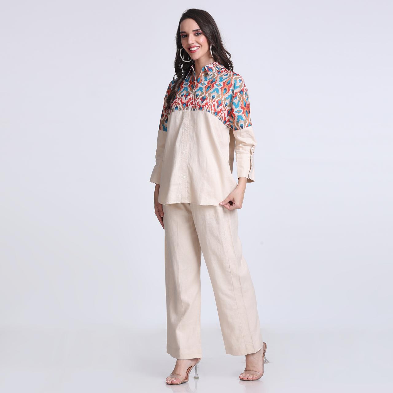 PINKS Cotton Linen Print Detail Coord Set